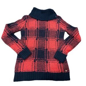 Tommy Hilfiger Red Plaid Chunky Turtle Neck Sweater Women's Size Small